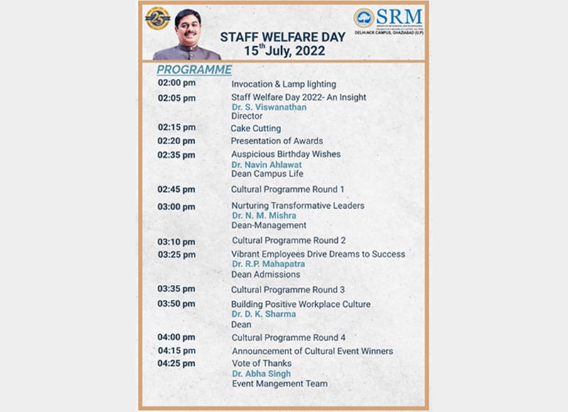 Celebration of Staff Welfare Day on the Birthday of Hon’ble Pro Chancellor (Admin) on 15th July 2022 at SRM IST Delhi NCR Campus Ghaziabad. — Photo 4 of 5
