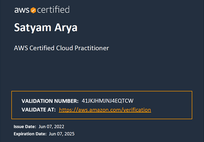 Satyam Arya Certificate