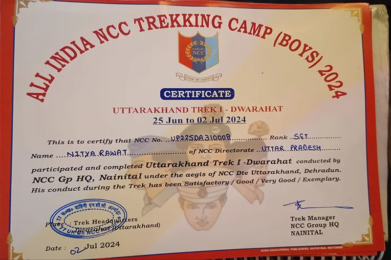 Certificate All India NCC Trekking Camp